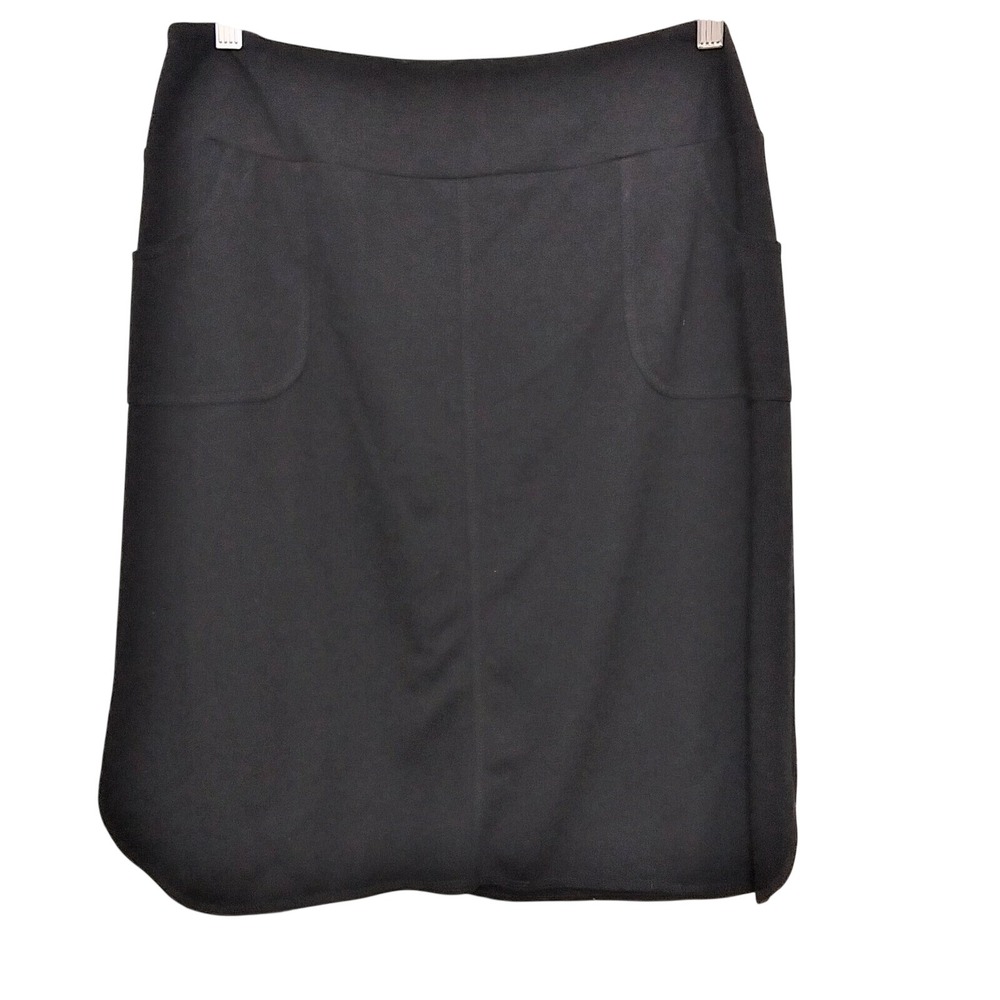 LOGO Lori Goldstein Black Knit Skirt Medium Elastic Waist Patch Pockets RN 87935